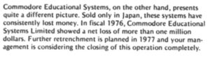 Excerpt from Commodore's 1976 annual report