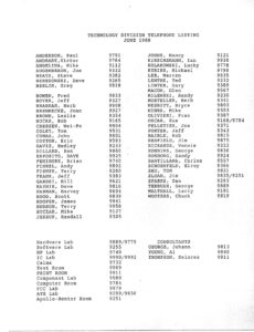 Commodore Technology Division telephone list, June 1988