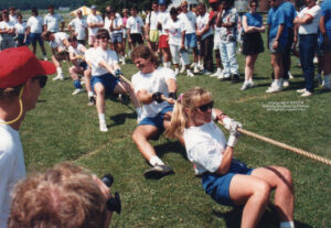 Commodore staff competing at tug of war